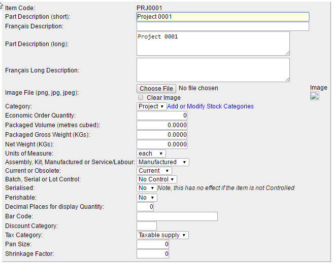 weberp-create-project-item-manufactured